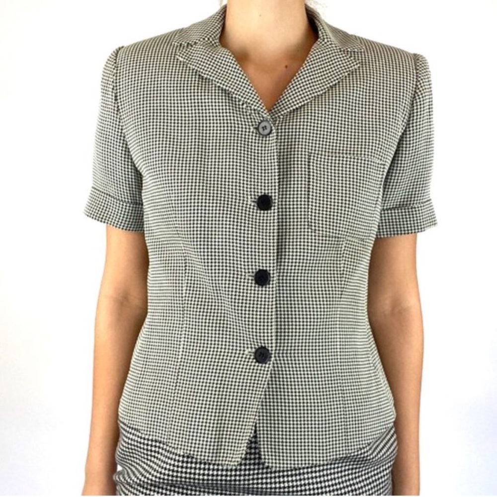 Short Sleeve Vintage Houndstooth Blazer Blouse - Picture 1 of 8